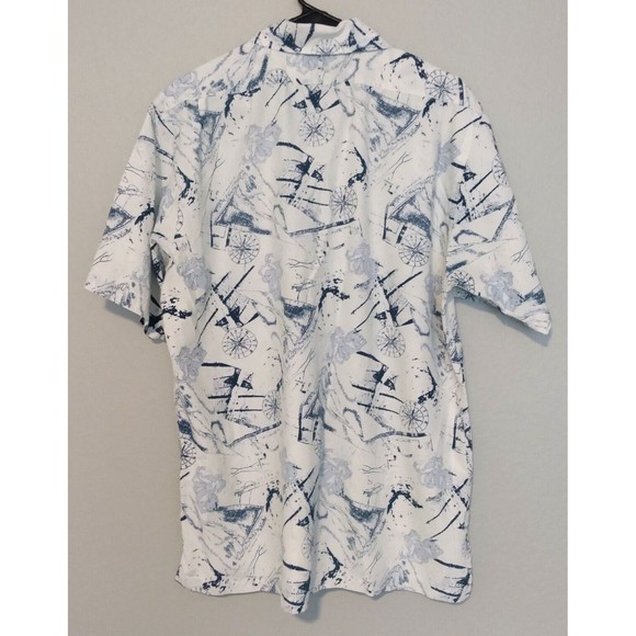 LINCS DC & Company Men's Blue White Silk Cotton Compass Button Front Shirt M - Picture 7 of 13